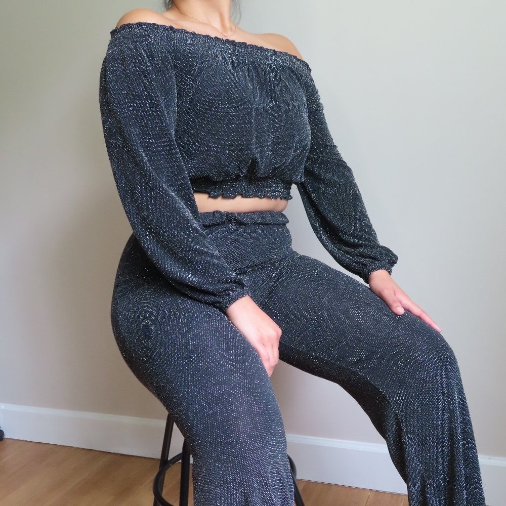 Black Sparkle Two Piece Pant Set